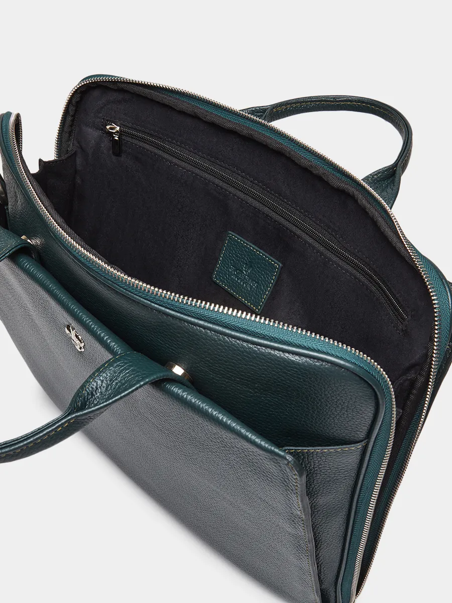 Деловая сумка Saimon из натуральной зернистой кожи изумрудного цвета