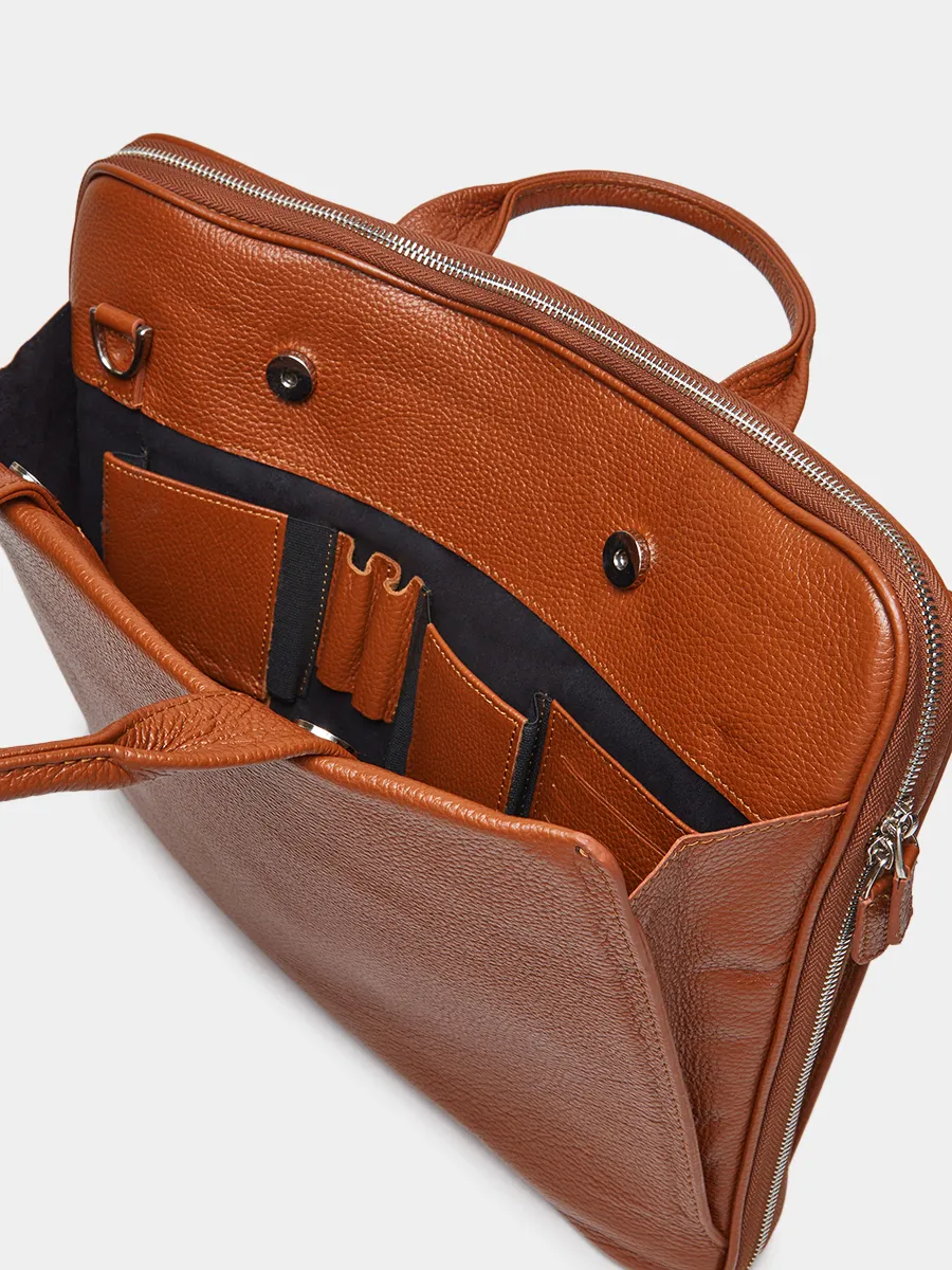 Деловая сумка Saimon из натуральной зернистой кожи цвета фундука