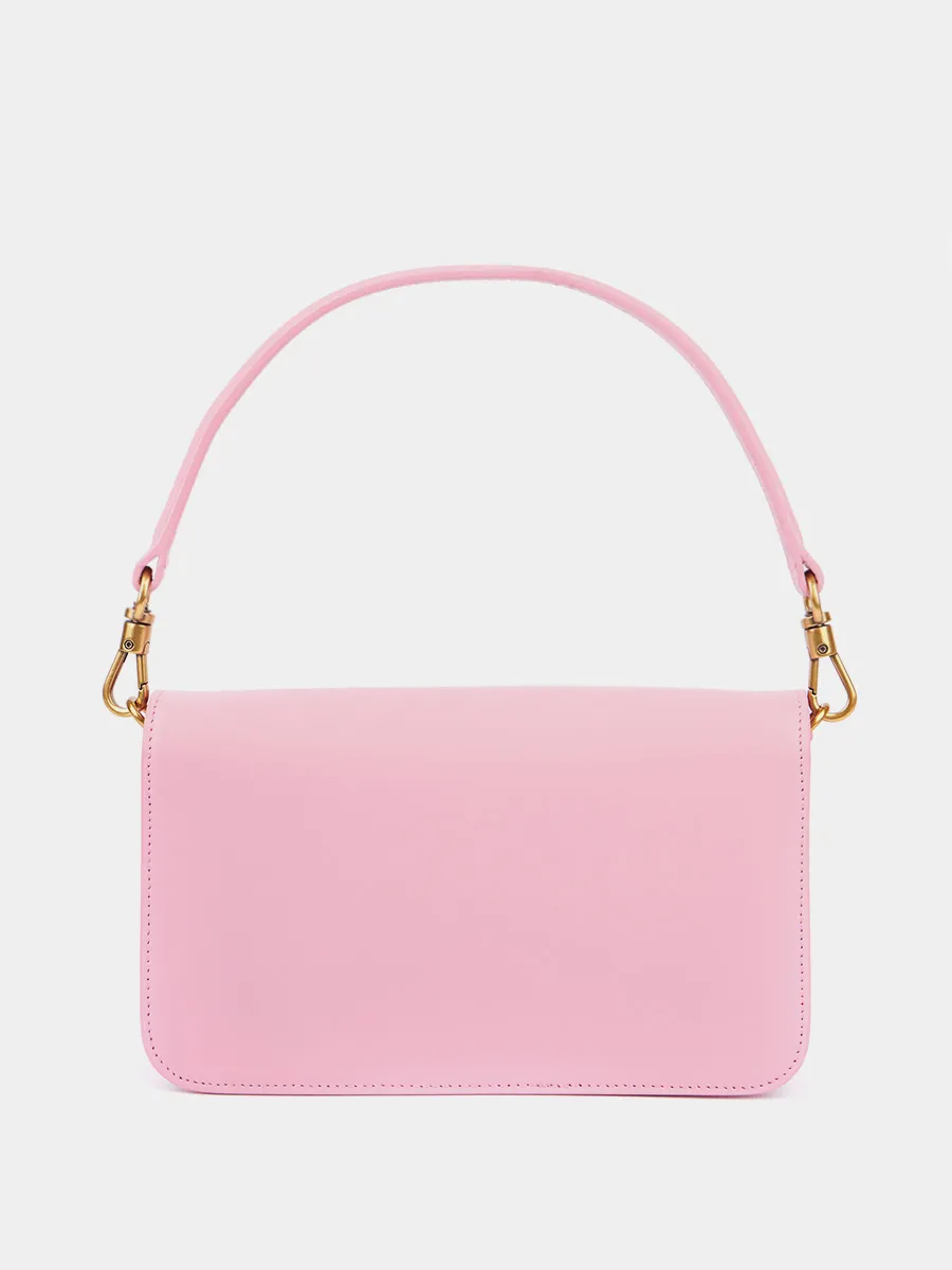 Классическая сумка Kim из натуральной гладкой кожи цвета розовое море