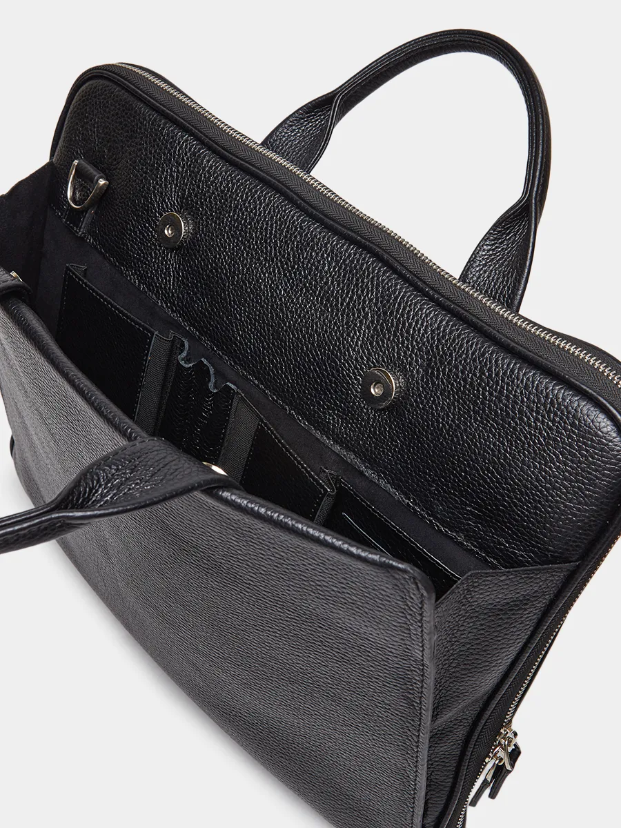Деловая сумка Saimon из натуральной зернистой кожи черного цвета