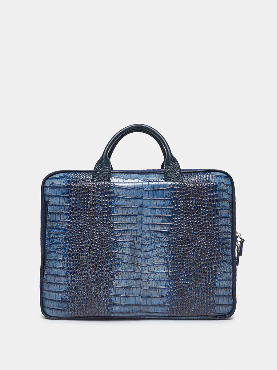 Деловая сумка Saimon Croco из натуральной кожи цвета синий бриллиант