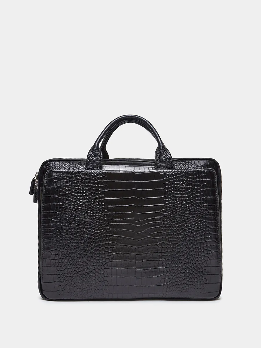 Деловая сумка Saimon Croco из натуральной кожи черного цвета
