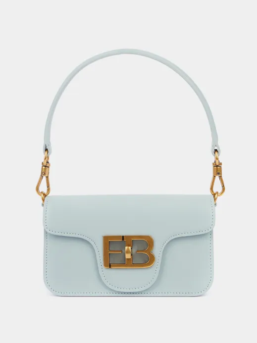 Классическая сумка Kim mini из натуральной гладкой кожи серо-голубого цвета