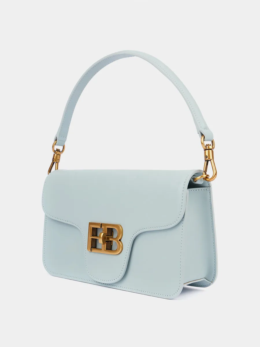 Классическая сумка Kim из натуральной гладкой кожи серо-голубого цвета