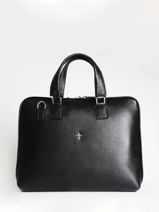 Деловая сумка Jack из натуральной зернистой кожи черного цвета