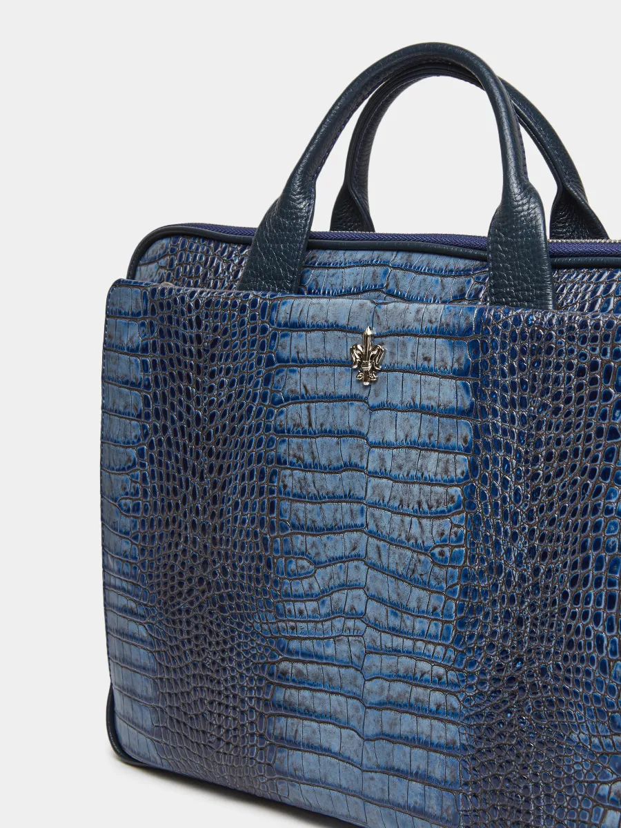 Деловая сумка Saimon Croco из натуральной кожи цвета синий бриллиант