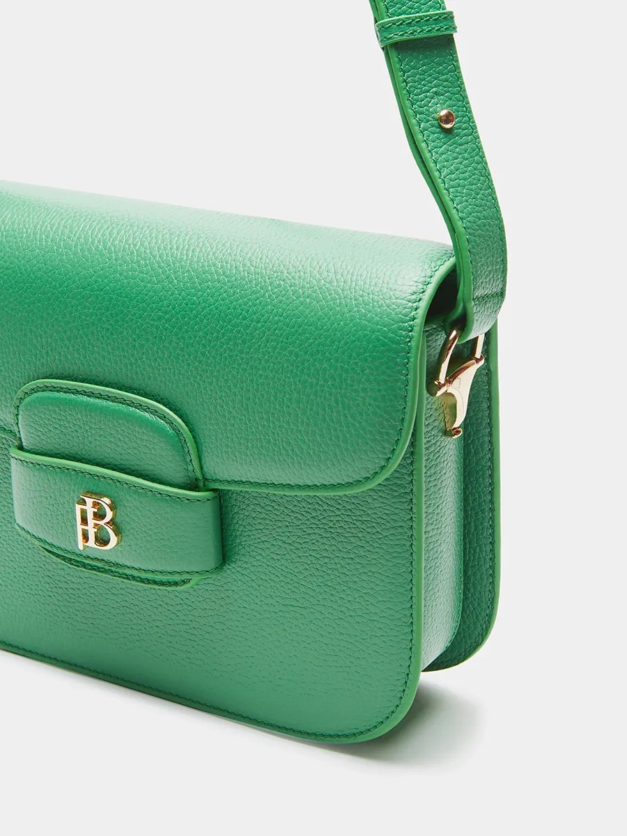 Классическая сумка Silvia с логотипом FB из натуральной зернистой кожи травяного цвета