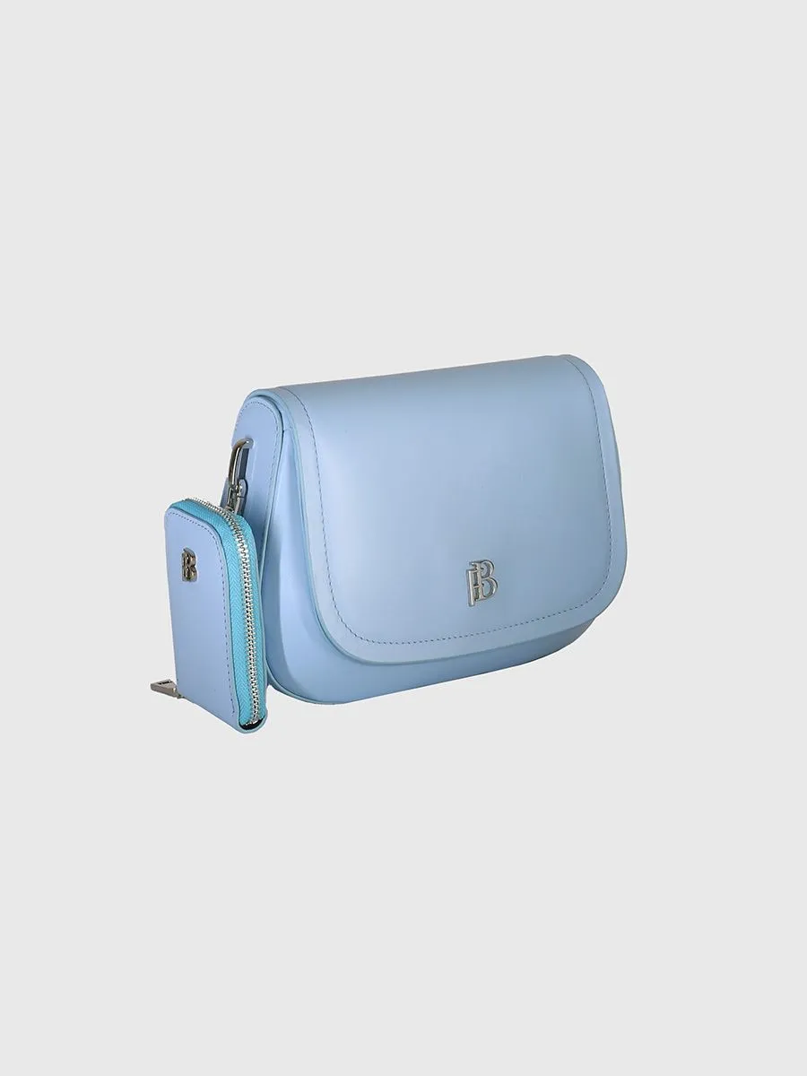 Классическая сумка Paulina из натуральной гладкой кожи небесно-голубого цвета