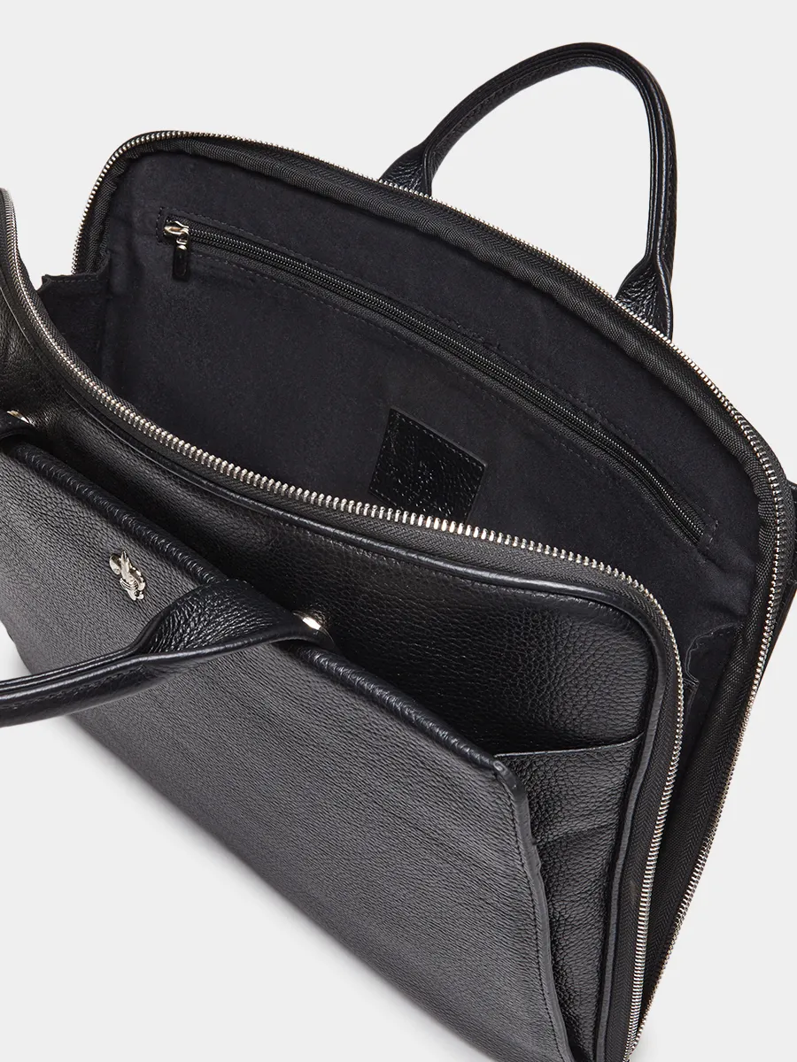 Деловая сумка Saimon из натуральной зернистой кожи черного цвета