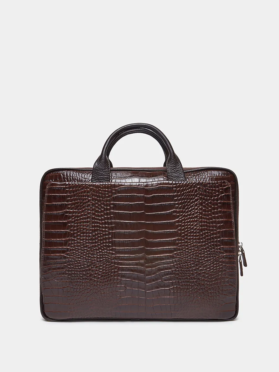 Деловая сумка Saimon Croco из натуральной кожи коричневого цвета