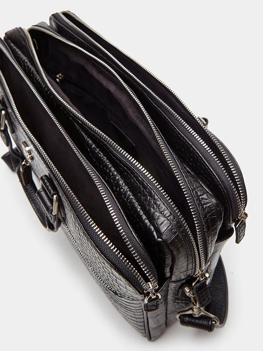 Деловая сумка Patrick Croco из натуральной кожи черного цвета