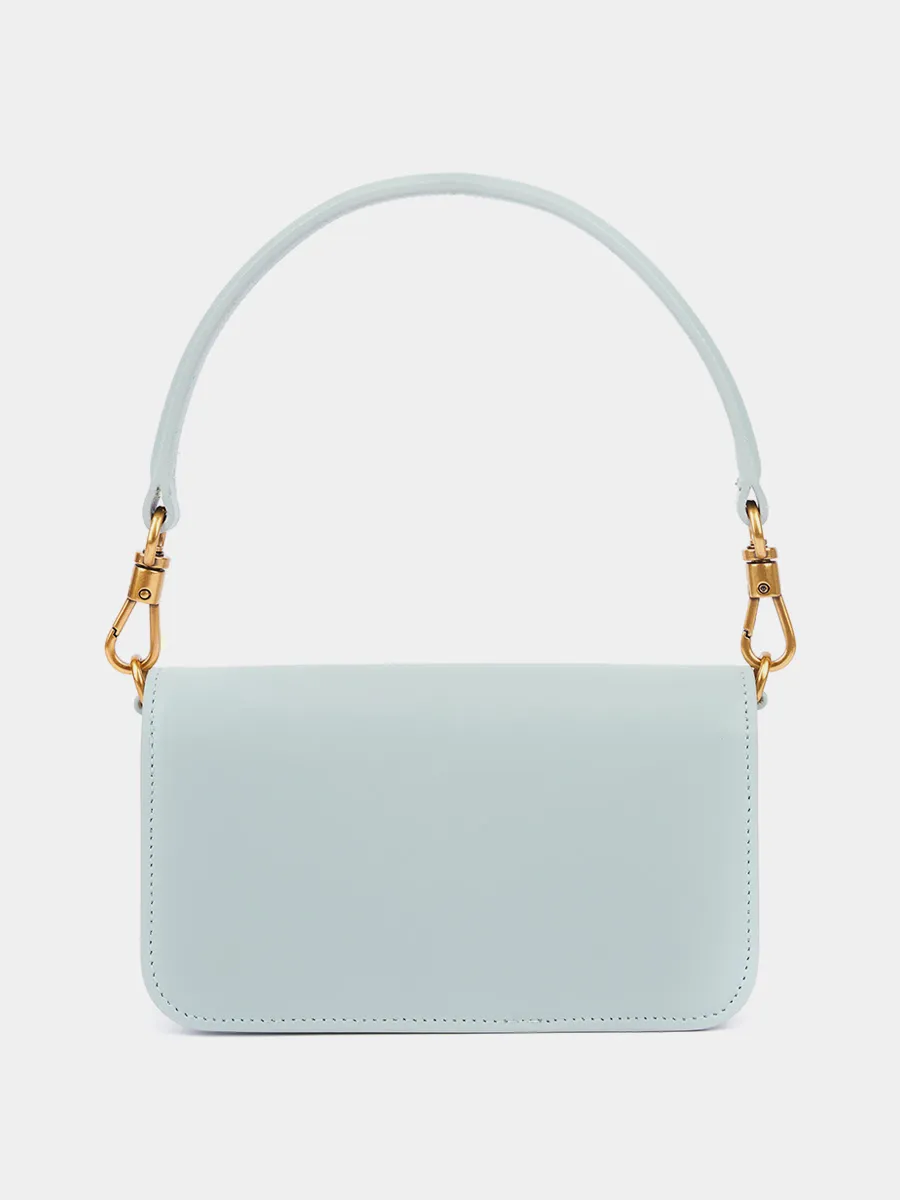 Классическая сумка Kim mini из натуральной гладкой кожи серо-голубого цвета