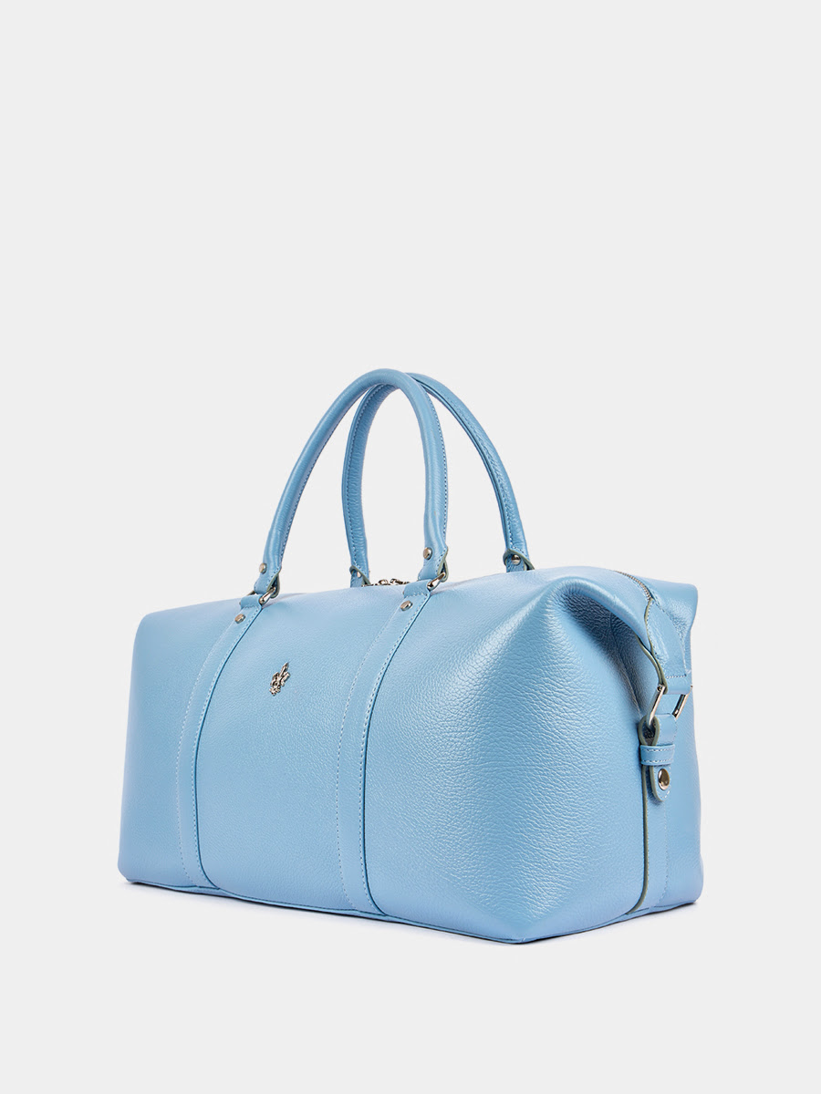 Дорожная сумка Ferrari из натуральной зернистой кожи небесно-голубого цвета