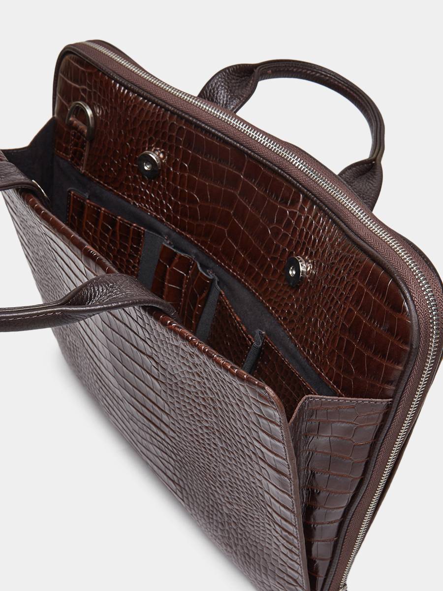 Деловая сумка Saimon Croco из натуральной кожи коричневого цвета