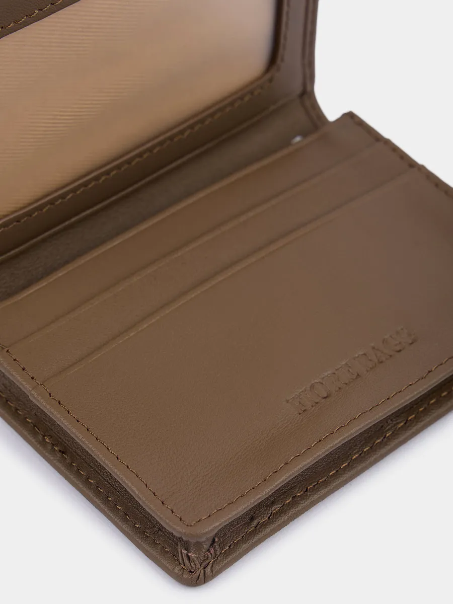 Кожаный кошелек Wallet mini fb с фурнитурой silver цвета какао 