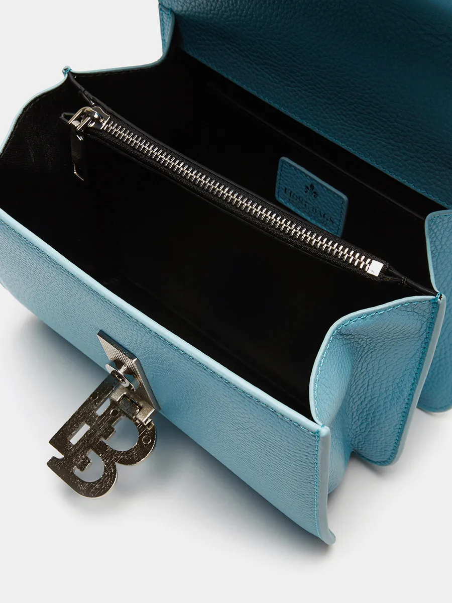 Классическая кожаная сумка Anastasia с фурнитурой Silver цвет лазурный