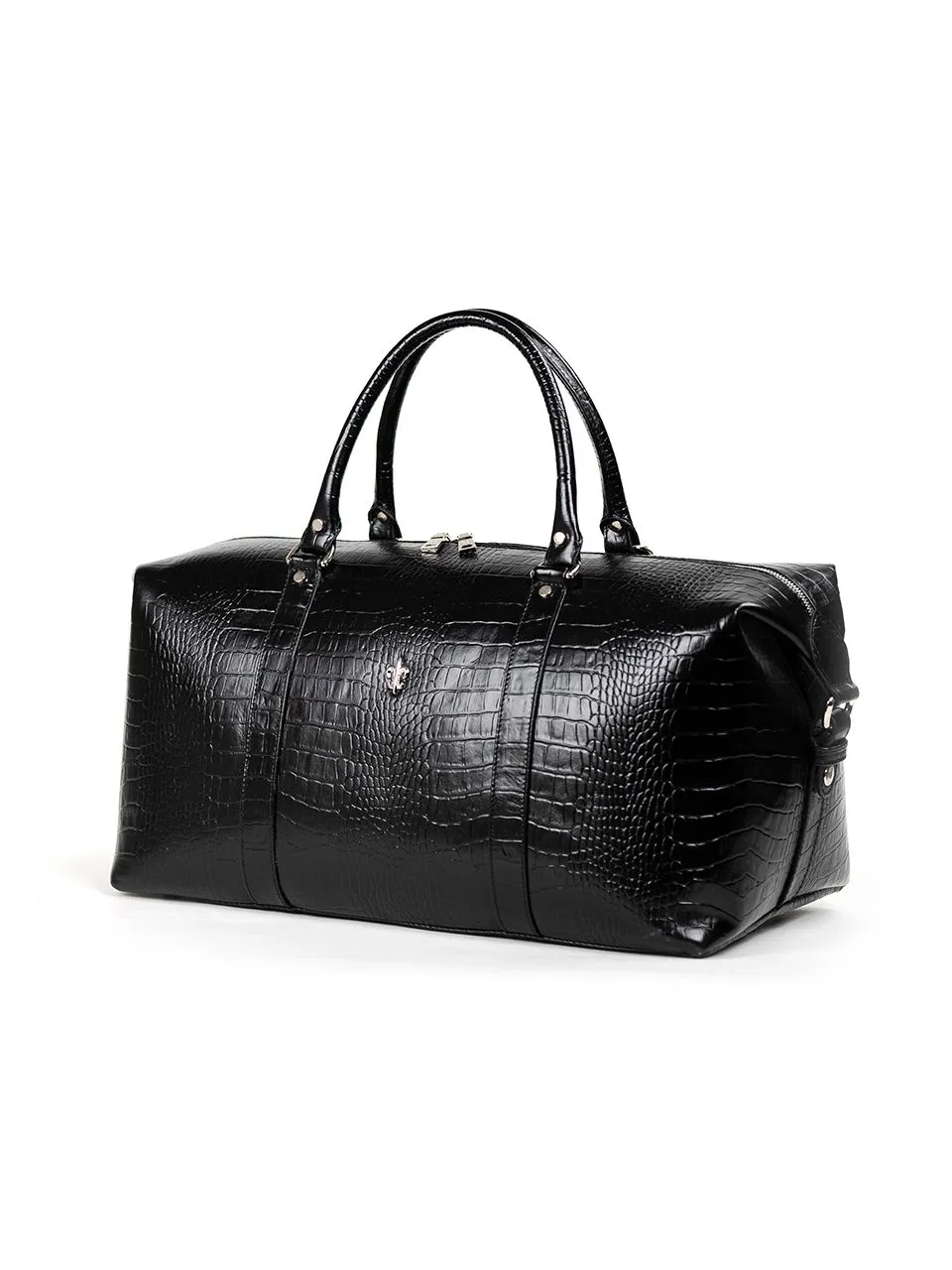 Дорожная сумка Ferrari Croco из натуральной кожи под крокодила черного цвета