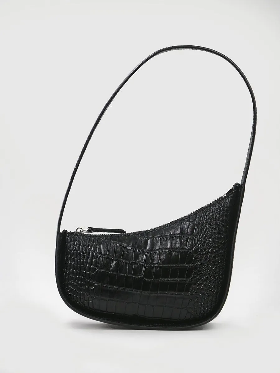 Классическая сумка Loren Croco из натуральной кожи под крокодила черного цвета