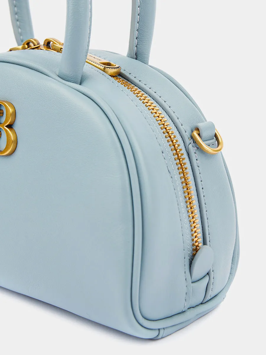 Классическая сумка Kris mini из натуральной гладкой кожи серо-голубого цвета