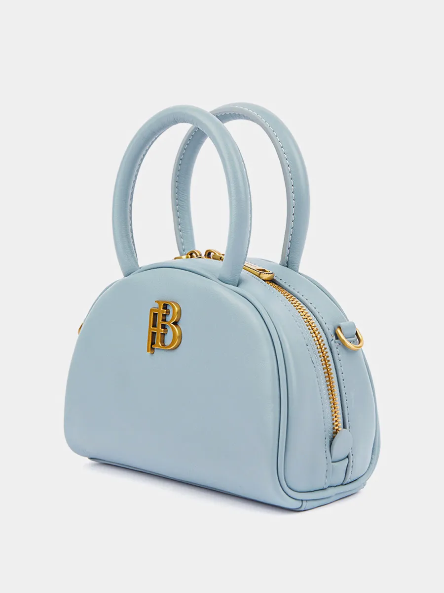 Классическая сумка Kris mini из натуральной гладкой кожи серо-голубого цвета