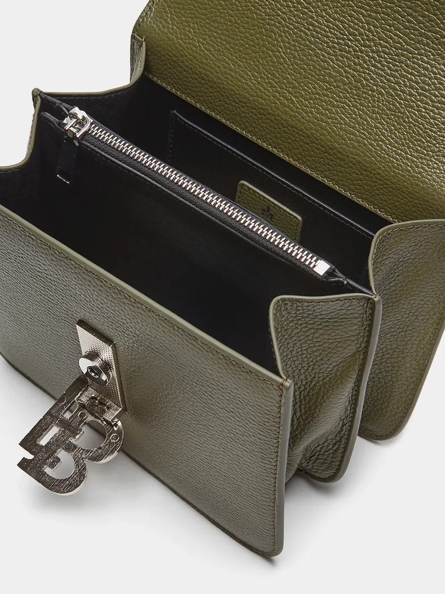Классическая кожанная сумка Anastasia с фурнитурой Silver цвет болотный