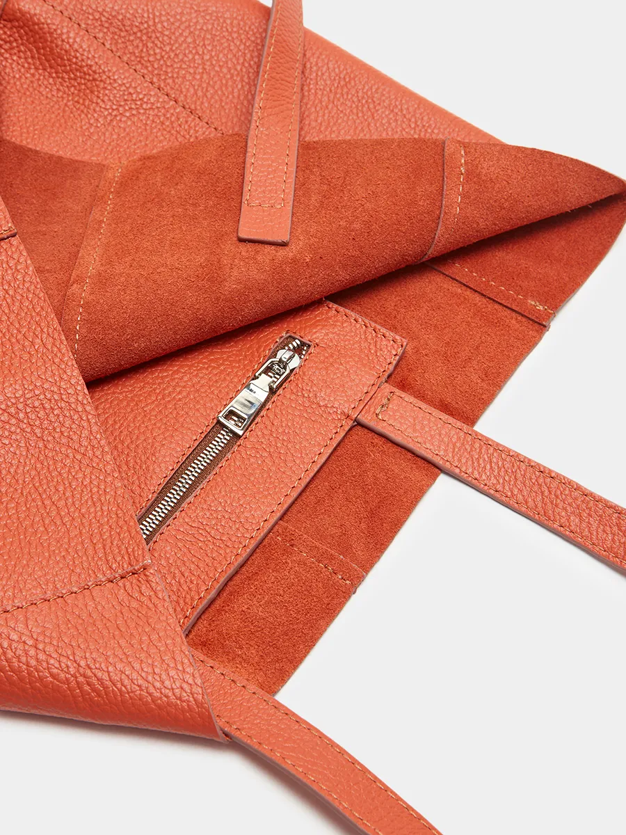 Сумка мешок Shopen из натуральной зернистой кожи оранжевого цвета