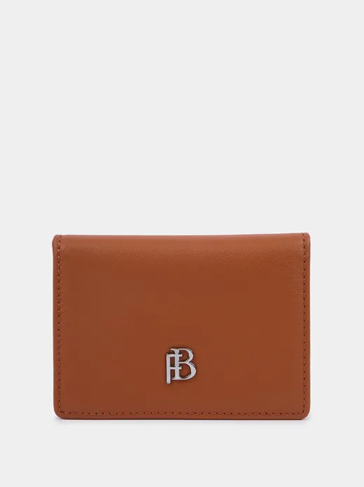 Кожаный кошелек Wallet mini fb с фурнитурой silver рыжего цвета 