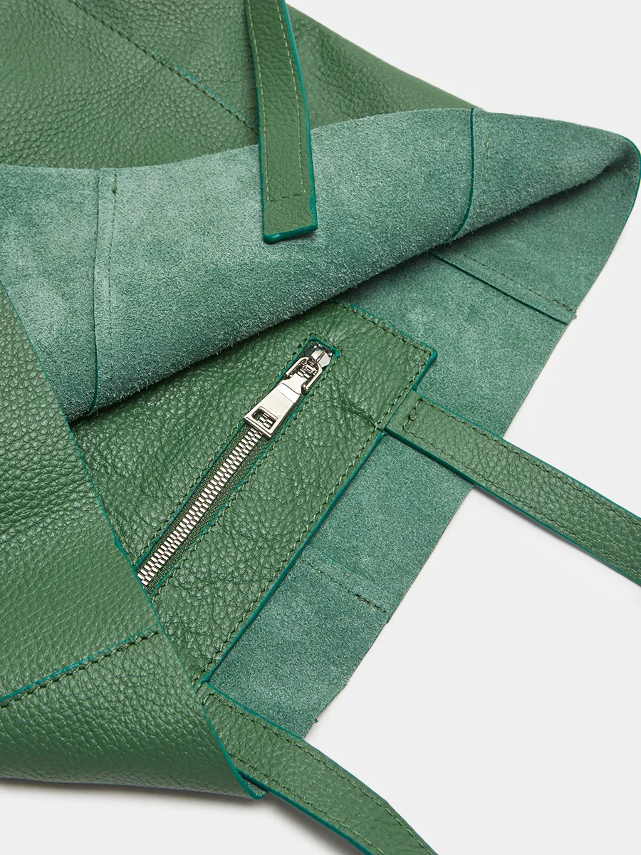 Сумка мешок Shopen из натуральной зернистой кожи светло-зеленого цвета