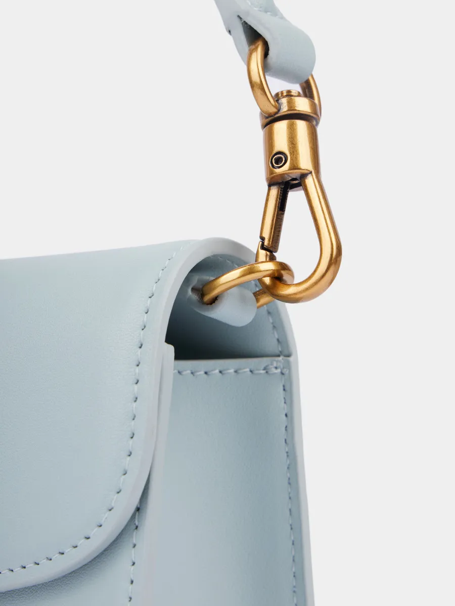 Классическая сумка Kim из натуральной гладкой кожи серо-голубого цвета