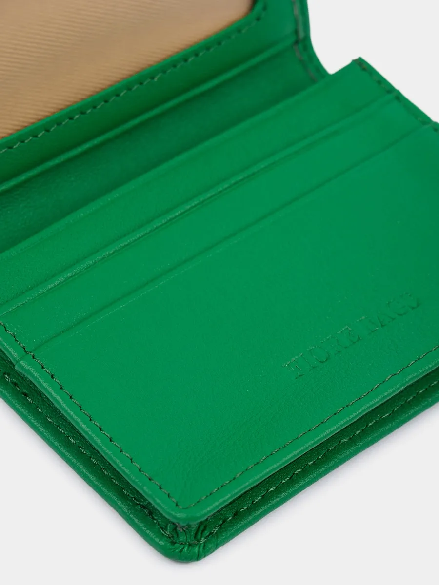 Кожаный кошелек Wallet mini fb с фурнитурой antic травяного цвета 