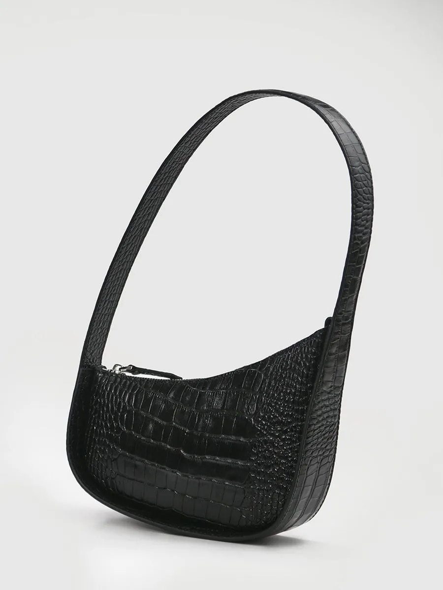 Классическая сумка Loren Croco из натуральной кожи под крокодила черного цвета