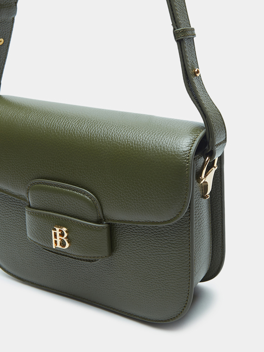 Классическая сумка Silvia с логотипом FB из натуральной зернистой кожи болотного цвета