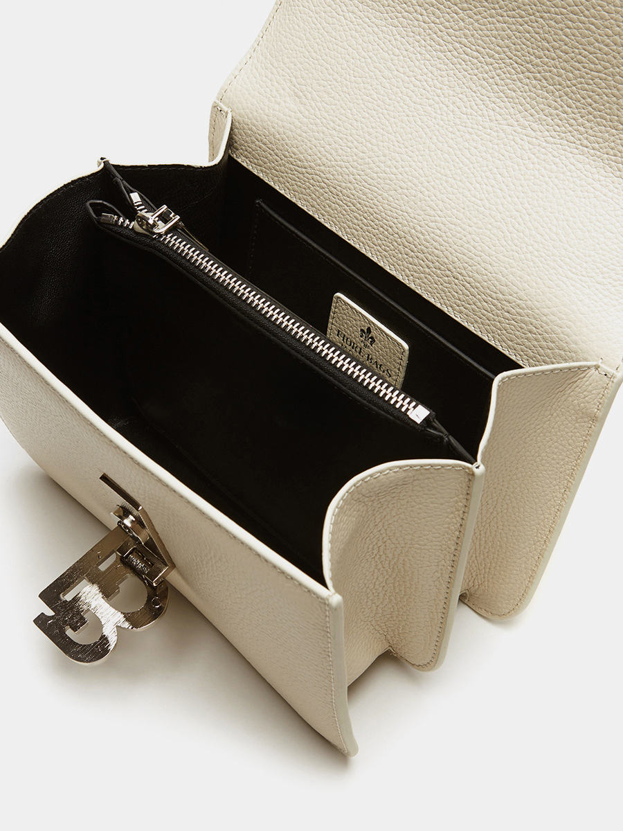Классическая кожаная сумка Anastasia с фурнитурой Silver цвет кремовый